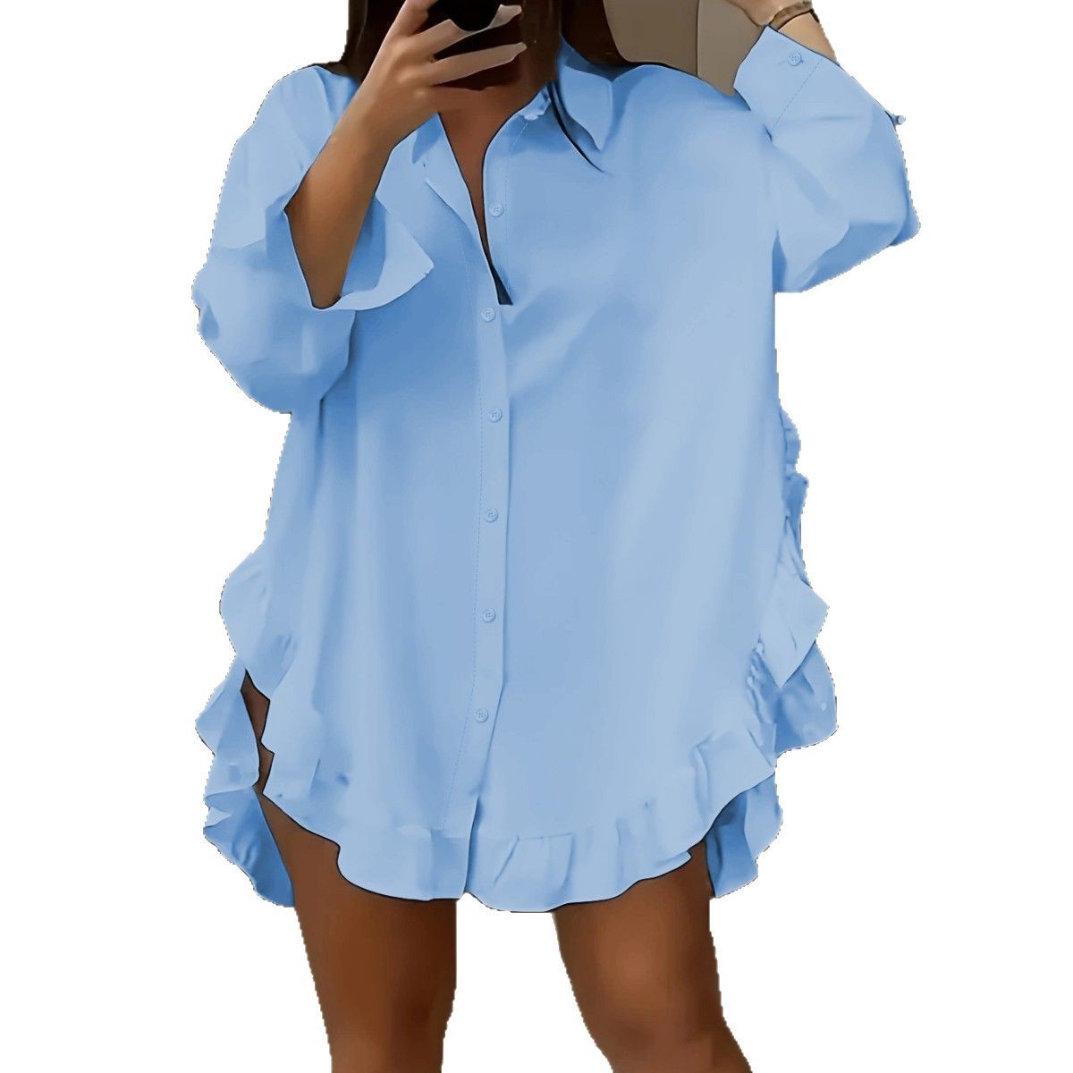 👚 Chemise ample femme printemps-été – Couleur unie, manches longues