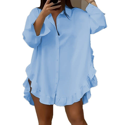 👚 Chemise ample femme printemps-été – Couleur unie, manches longues