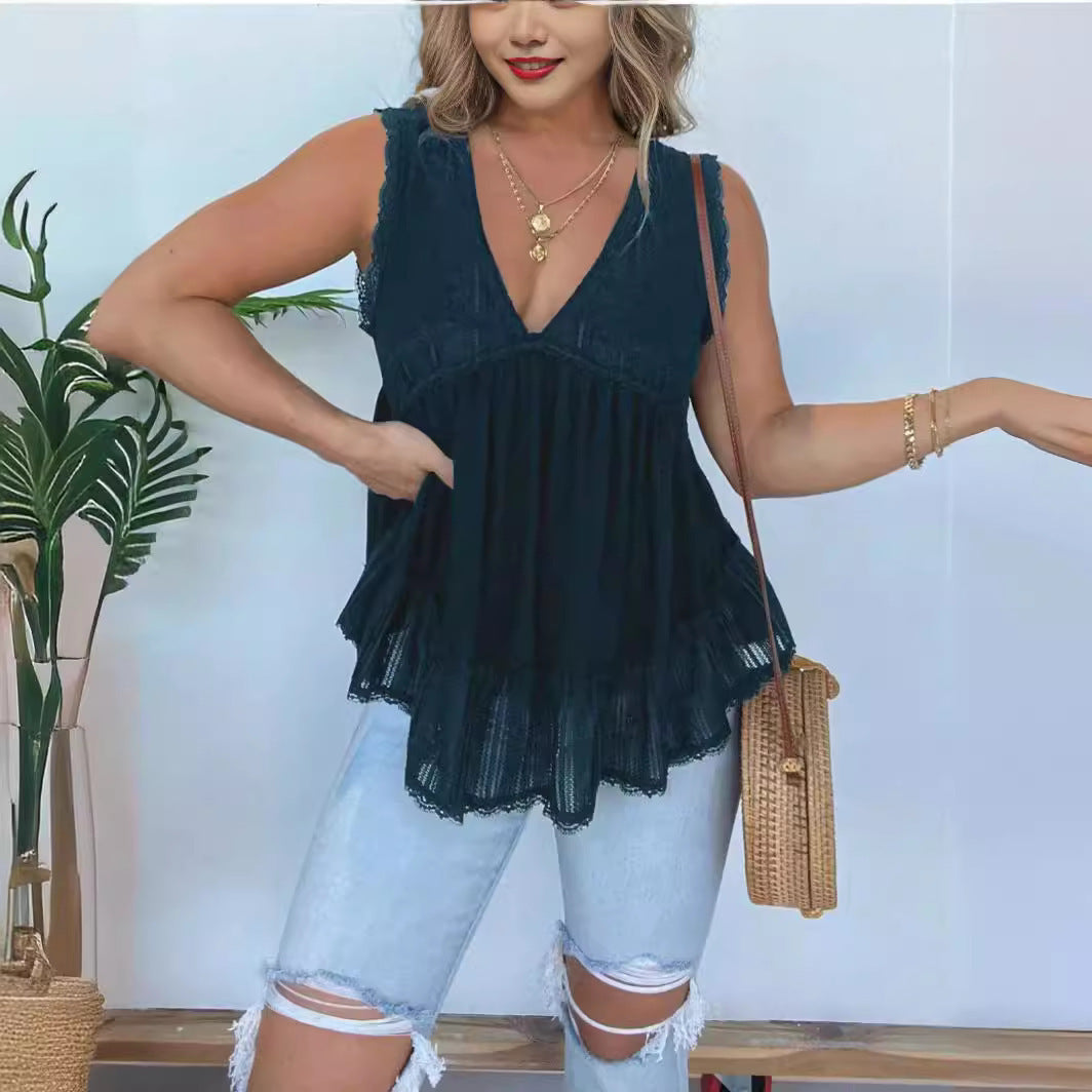 👚 Haut Velours Doré & Dentelle – Col V Chic Femme Grande Taille | XL-Charmes