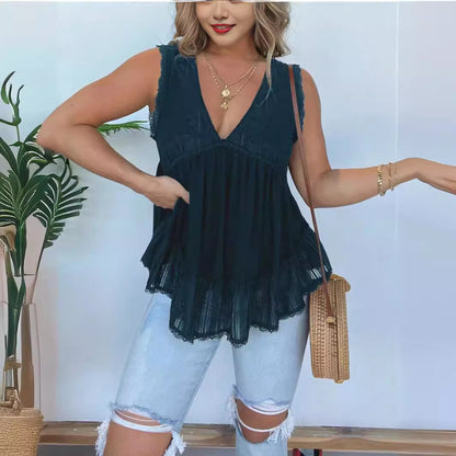 👚 Haut Velours Doré & Dentelle – Col V Chic Femme Grande Taille | XL-Charmes