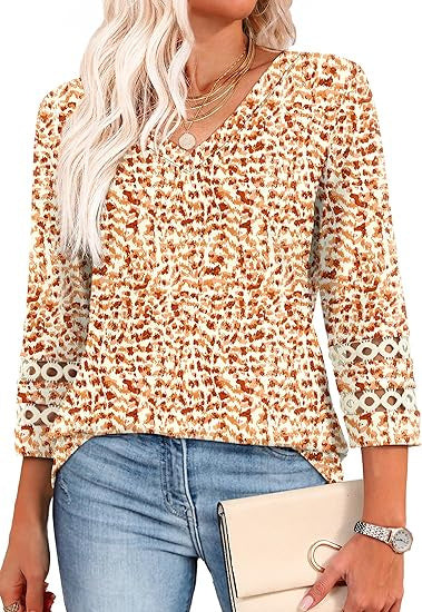 👚 Chandail à Manches 3/4 Col en V – Style Décontracté Femme | XL-Charmes