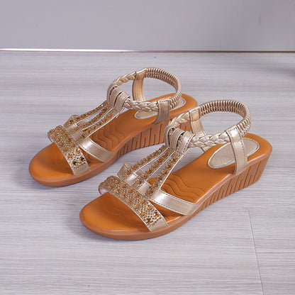 👡 Sandales Compensées Femme Grande Taille – Bout Ouvert & Strass