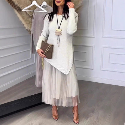 👗 Ensemble Robe Plissée Doublée en Maille Femme | XL-Charmes