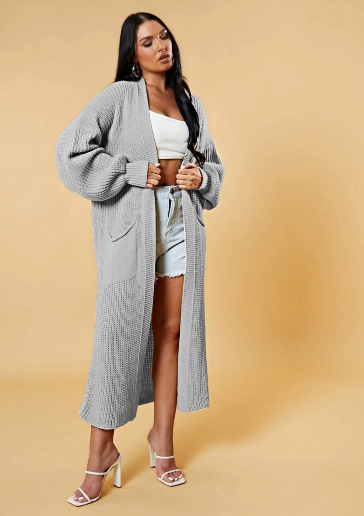 🧥 Cardigan Long Ample Femme Maille Unie Grande Taille | XL-Charmes