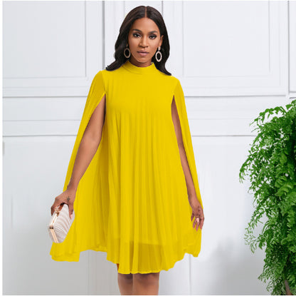 👗 Robe Ample Grande Taille – Col Rond & Manches Châle Plissées