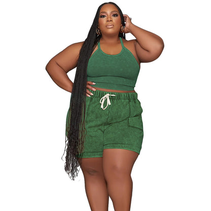 👚 Ensemble été grande taille femme – Gilet imprimé & short léger | XL-Charmes