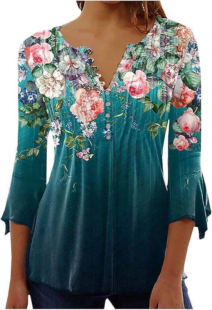 👚 Haut Femme Col V – Boutonné & Manches Mi-Longues | XL-Charmes