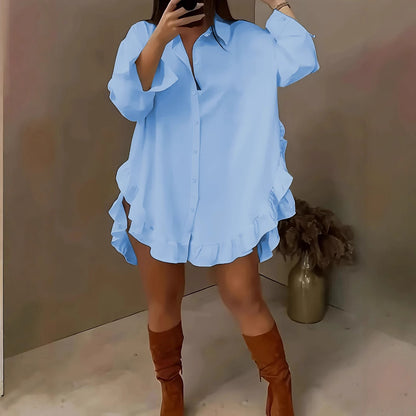 👚 Chemise ample femme printemps-été – Couleur unie, manches longues