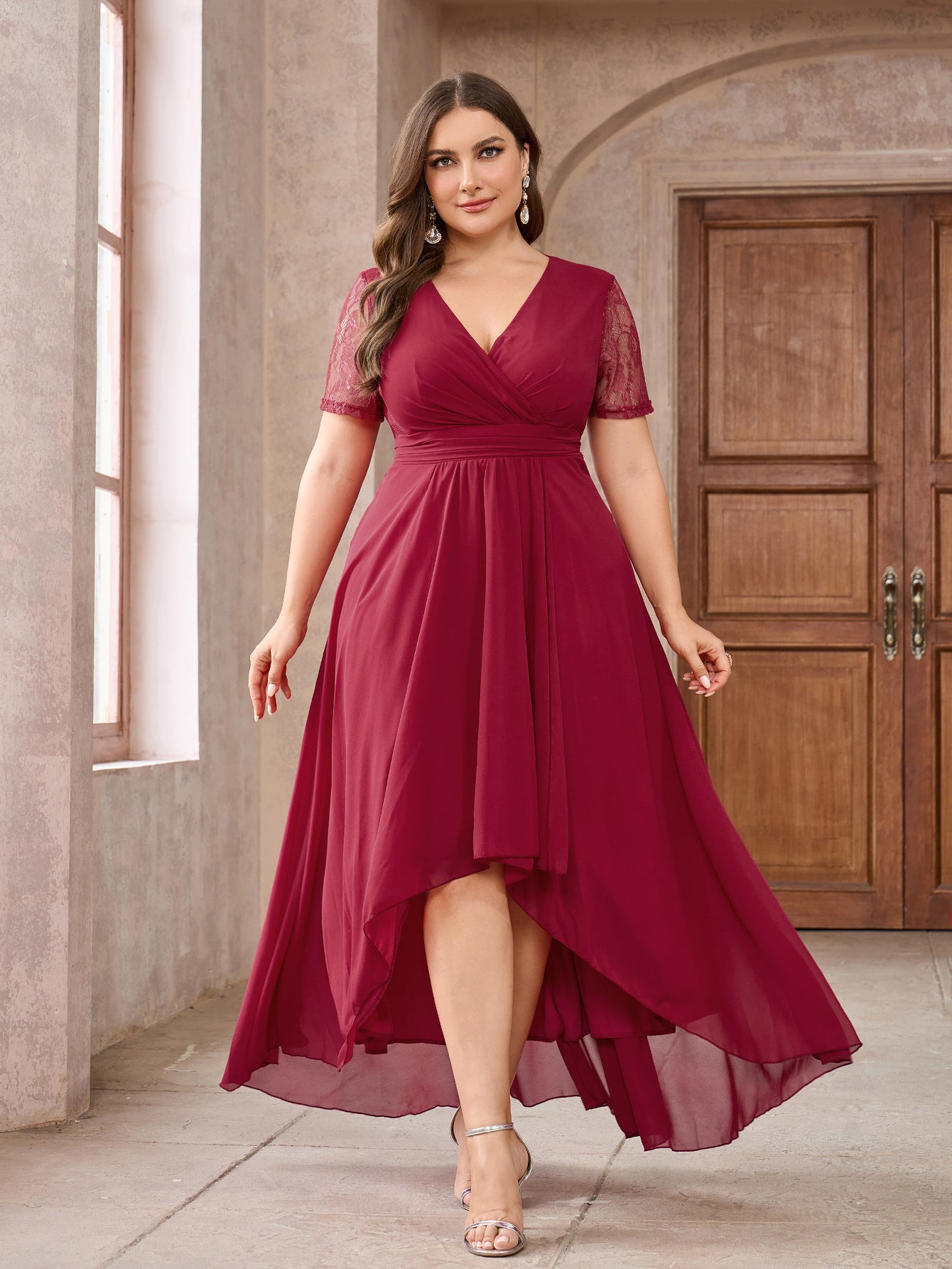 👗 Robe rouge vin grande taille femme – Élégante & chic soirée | XL-Charmes