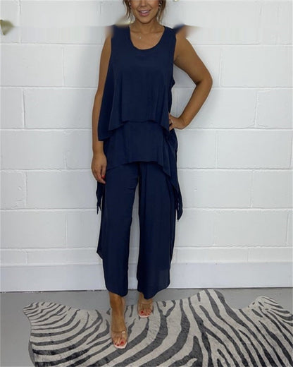 👖 Ensemble Décontracté Femme – Costume Sans Manches Grande Taille Chic