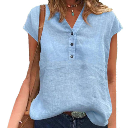 👚 Chemise Printemps & Été – Col en V & Manches Courtes | XL-Charmes