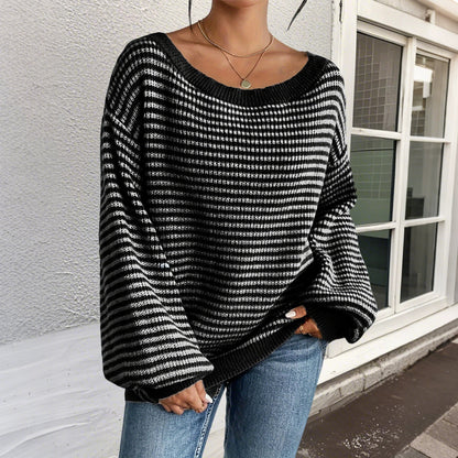 🧥 Pull Femme à Col Montant – Épaules Ouvertes & Couleur Contrastée | XL-Charmes