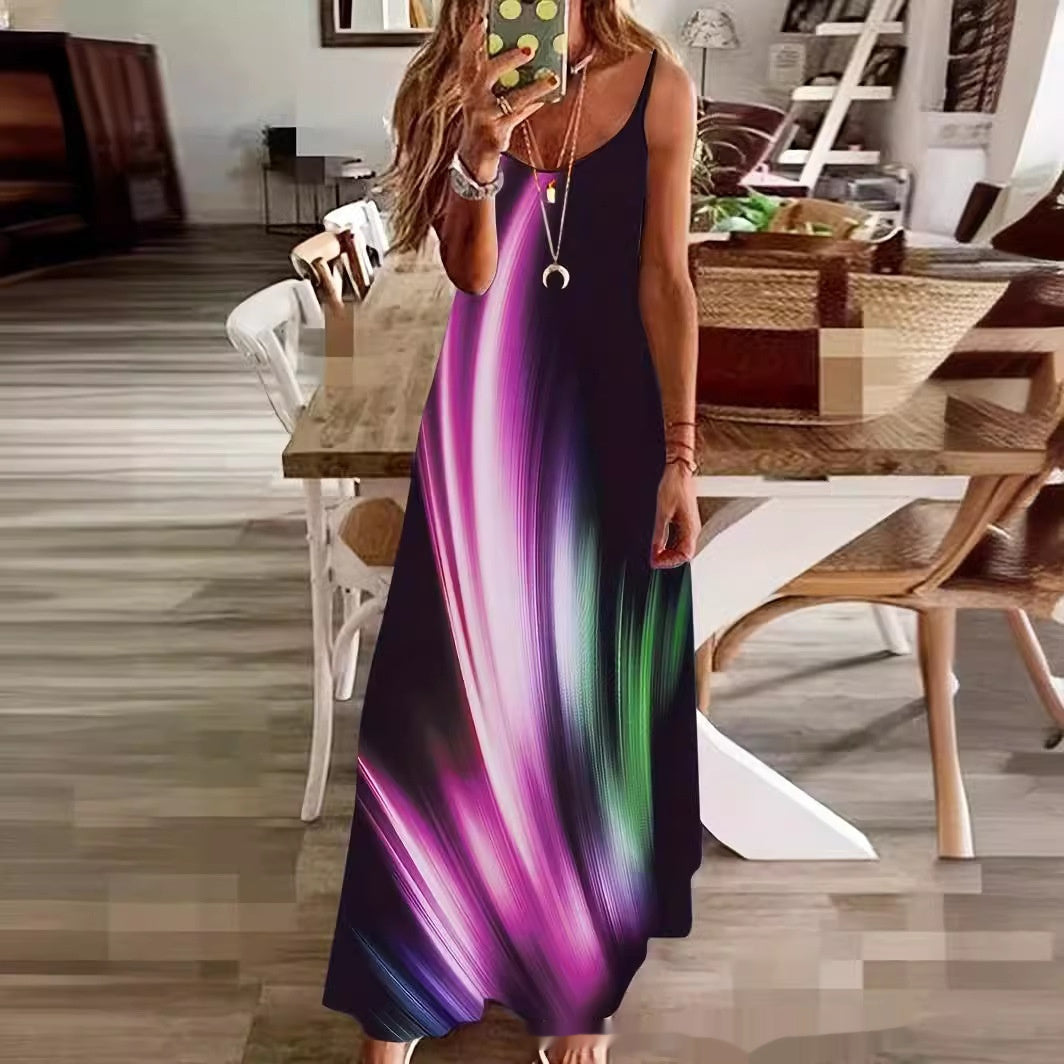 👗 Robe Élégante Femme – Col en V Géométrique & Bretelles | XL-Charmes