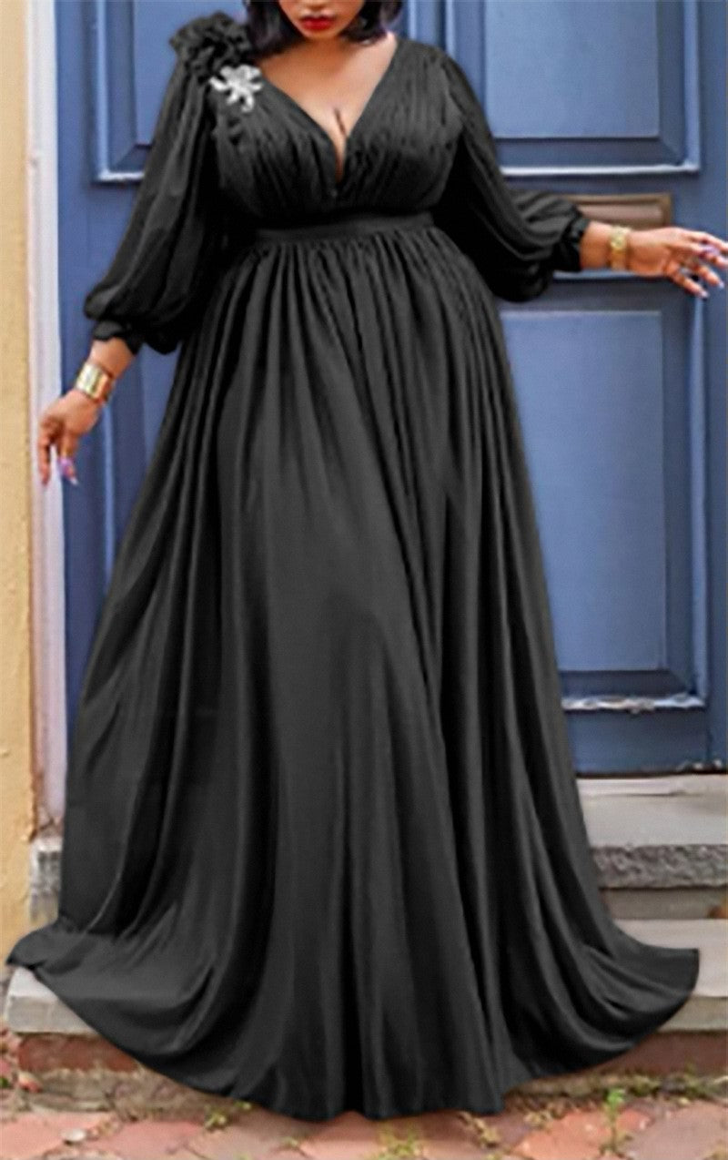 👗 Robe Satinée Élégante – Grande Taille Style Européen & Américain
