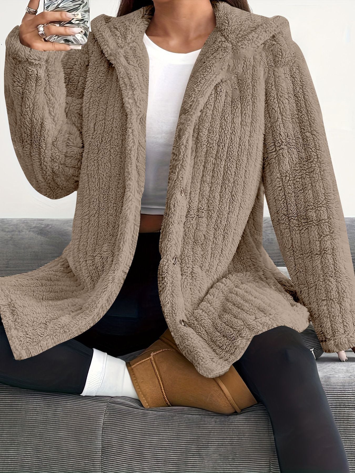 🧥 Manteau Femme Ample à Capuche en Peluche – Ultra Doux | XL-Charmes