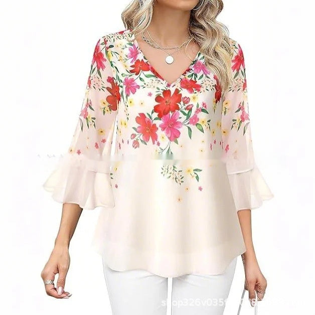 👚 Haut Décontracté Femme – Manches 3/4 Plissées | XL-Charmes