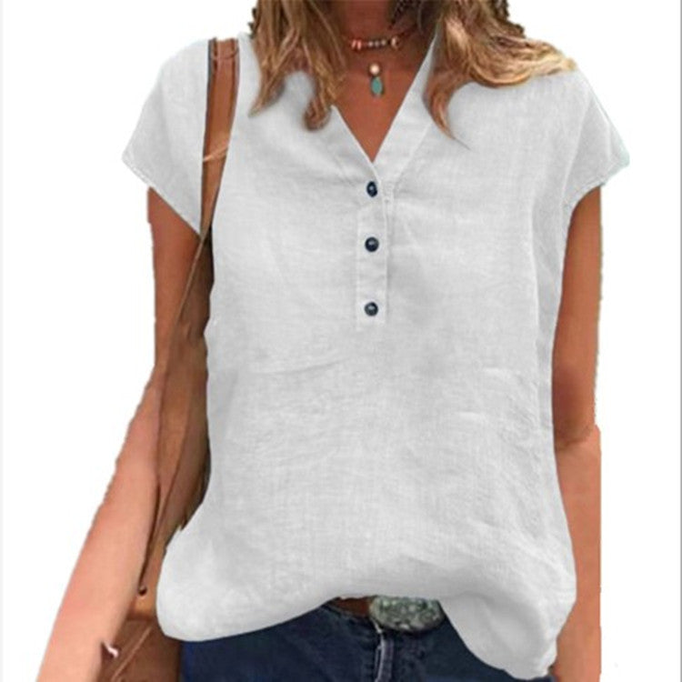 👚 Chemise Printemps & Été – Col en V & Manches Courtes | XL-Charmes