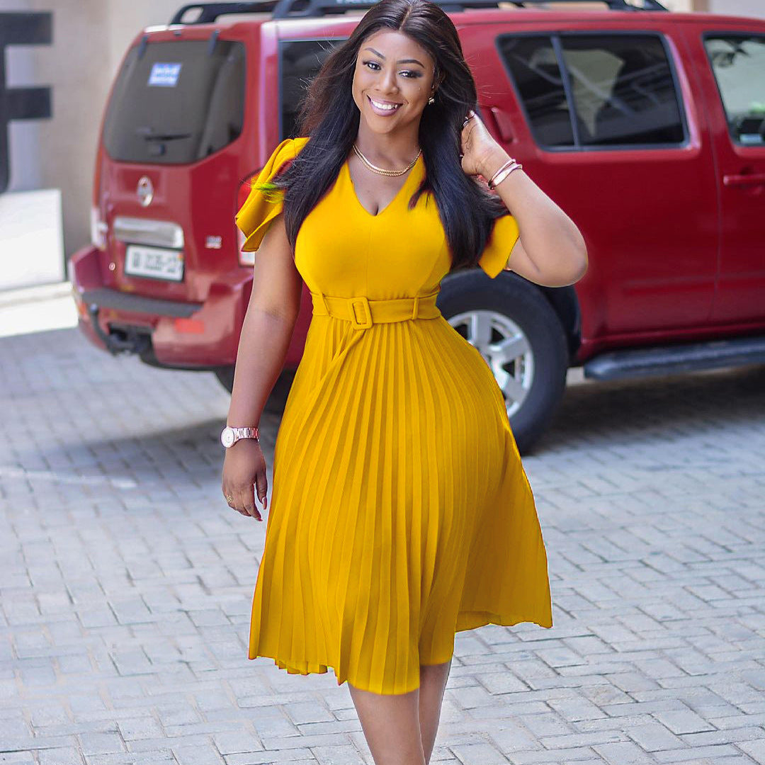 👗 Robe plissée grande taille femme – Mi-longue à manches volantées | XL-Charmes