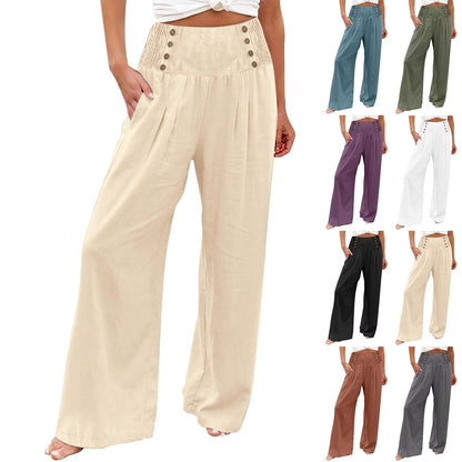 🌿 Pantalon Ample Taille Haute Femme | Coton Lin | Confort Printemps-Été | XL-Charmes