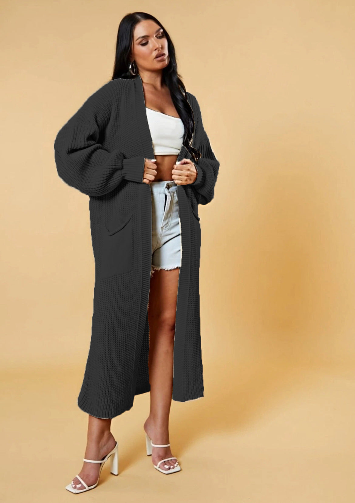 🧥 Cardigan Long Ample Femme Maille Unie Grande Taille | XL-Charmes