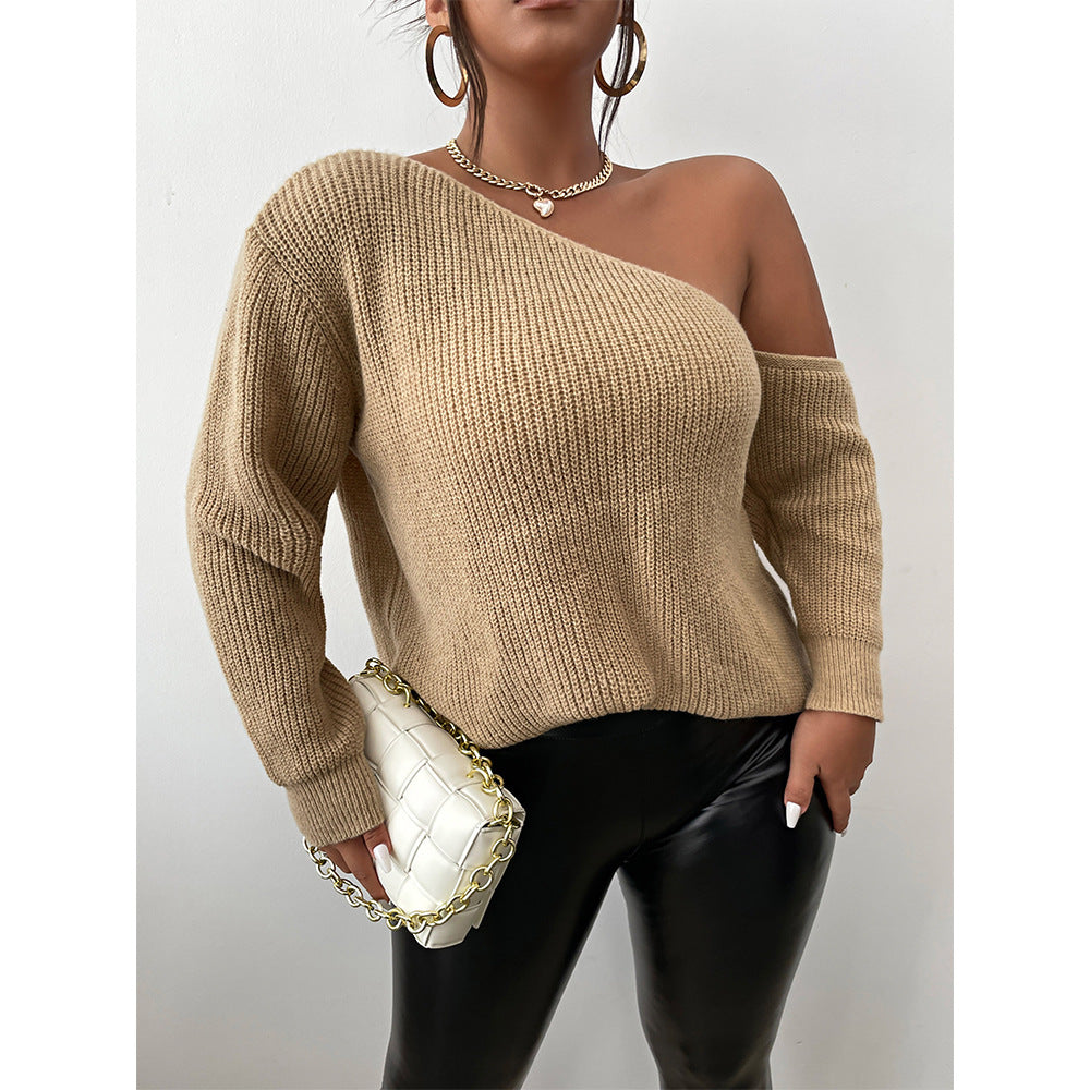 👚 Pull Asymétrique Grande Taille – Encolure Décalée & Coupe Ample