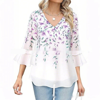 👚 Haut Décontracté Femme – Manches 3/4 Plissées | XL-Charmes