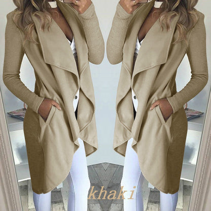 🧥 Trench-Coat Long Grande Taille – Col Polo & Coupe Ajustée