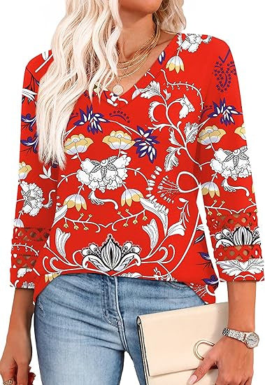 👚 Chandail à Manches 3/4 Col en V – Style Décontracté Femme | XL-Charmes