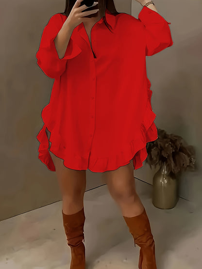 👚 Chemise Décontractée Femme Grande Taille – Ourlet à Volants