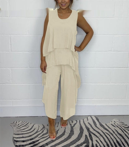 👖 Ensemble Décontracté Femme – Costume Sans Manches Grande Taille Chic