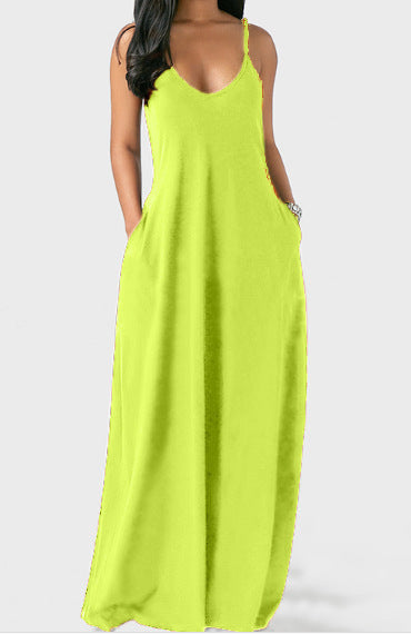 👗 Robe Col V Profond à Bretelles – Couleur Unie & Fluide | XL-Charmes