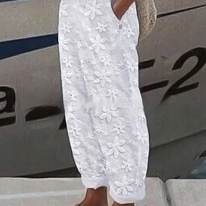 👖 Pantalon Coton & Lin Femme – Décontracté Brodé Chic | XL-Charmes