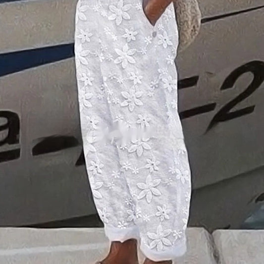 👖 Pantalon Coton & Lin Femme – Décontracté Brodé Chic | XL-Charmes