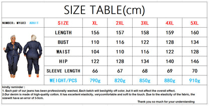 👖 Combinaison Longue en Denim Délavé – Grande Taille Femme