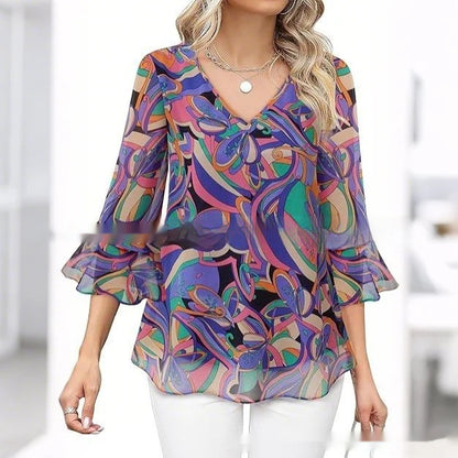 👚 Haut Décontracté Femme – Manches 3/4 Plissées | XL-Charmes