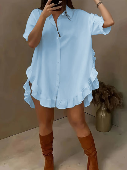 👚 Chemise ample femme printemps-été – Couleur unie, manches longues