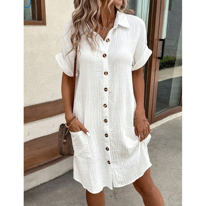👗 Robe Chemise Décontractée Femme – Col V & Manches Courtes | XL-Charmes