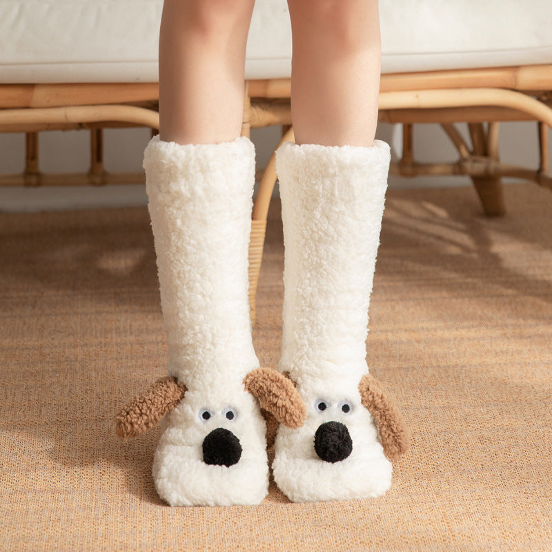 🐾 Chaussettes Hiver Femme Motif Chien – Antidérapantes & Douillettes