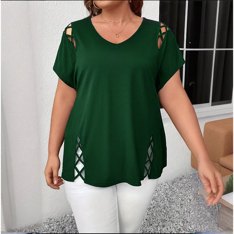👚 T-shirt Croisé Col V Grande Taille – Élégance & Confort | XL-Charmes