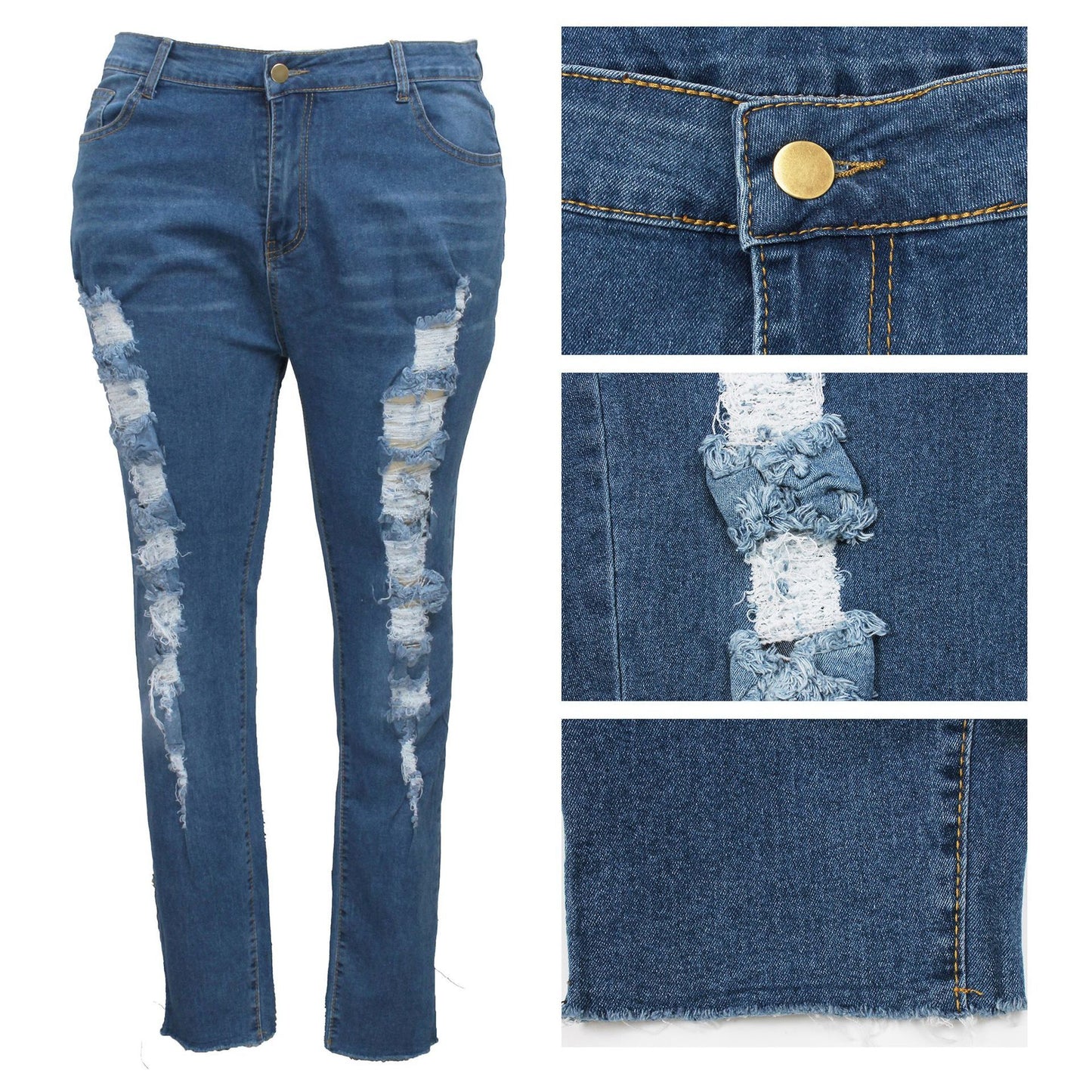 👖 Pantalon Slim Délavé & Déchiré – Jean Crayon Grande Taille Femme | XL-Charmes