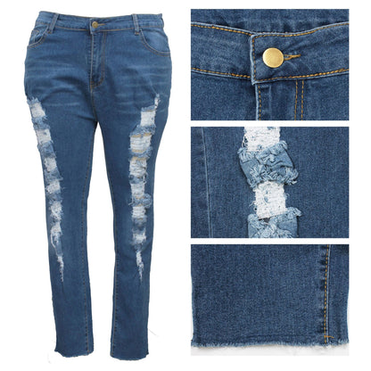 👖 Pantalon Slim Délavé & Déchiré – Jean Crayon Grande Taille Femme | XL-Charmes