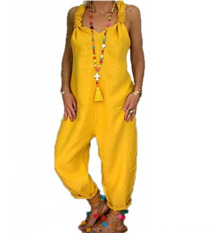 👖 Pantalon à bretelles en lin grande taille – Look décontracté femme | XL-Charmes