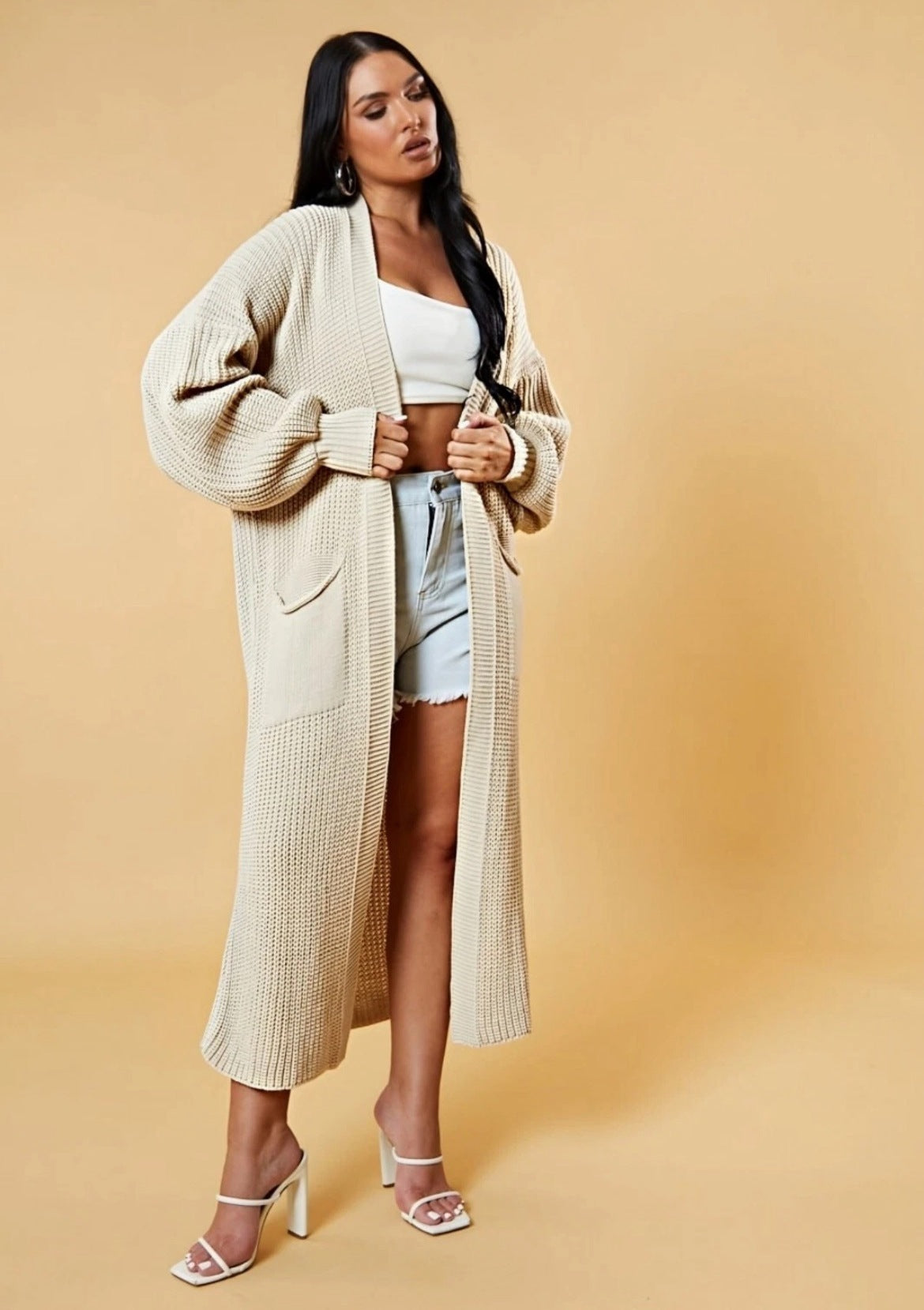 🧥 Cardigan Long Ample Femme Maille Unie Grande Taille | XL-Charmes