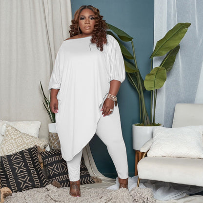 🩳 Ensemble Deux Pièces Ample – Col Bateau, Style Printemps-Automne