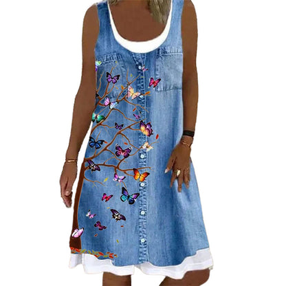 👗 Robe d’Été Bleue Femme – Grande Taille Mi-Longue & Légère