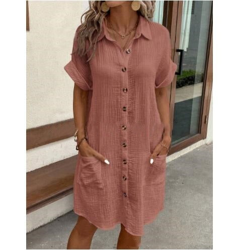 👗 Robe Chemise Décontractée Femme – Col V & Manches Courtes | XL-Charmes