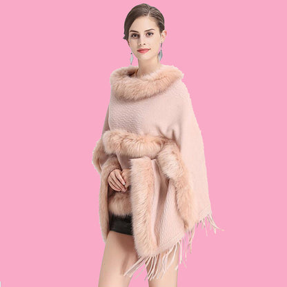 🧣 Cape Mi-Longue Grande Taille – Fausse Fourrure & Style Élégant