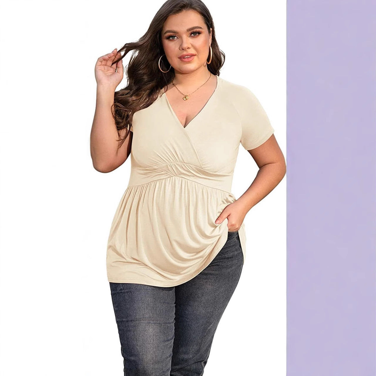 👚 T-shirt col V grande taille femme – Léger & stylé | XL-Charmes
