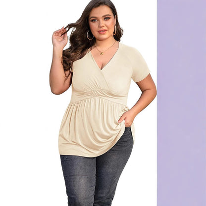👚 T-shirt col V grande taille femme – Léger & stylé | XL-Charmes